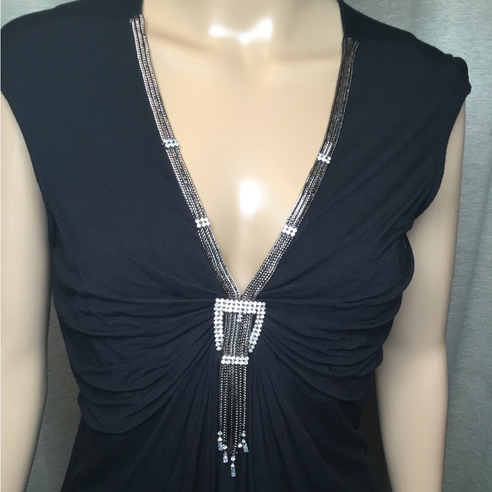 Bianca Nygard Black Evening Top with Chain/Crystal neck